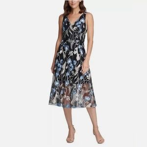 Vince Camuto Black and Blue Floral Midi Dress